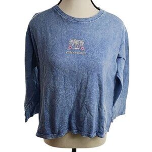 Vintage 90s Coronado Beach T Shirt Blue Embroidered 3/4 Sleeve Womens Size M